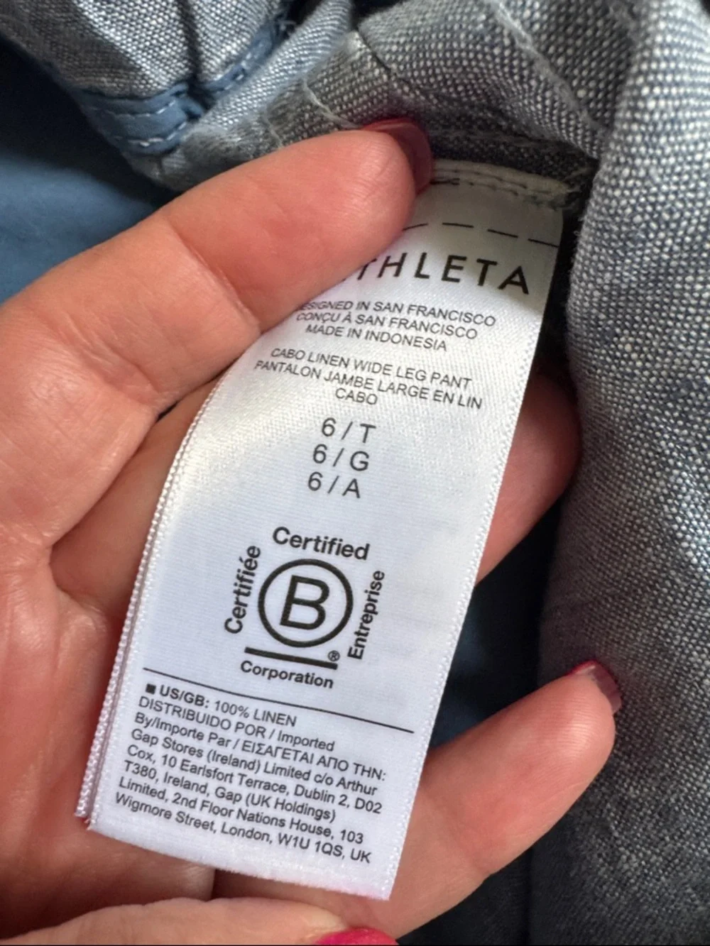 NWT Athleta Cabo Linen Wide Leg Pant "Chambray Blue" Size 6 TALL - Picture 12 of 12